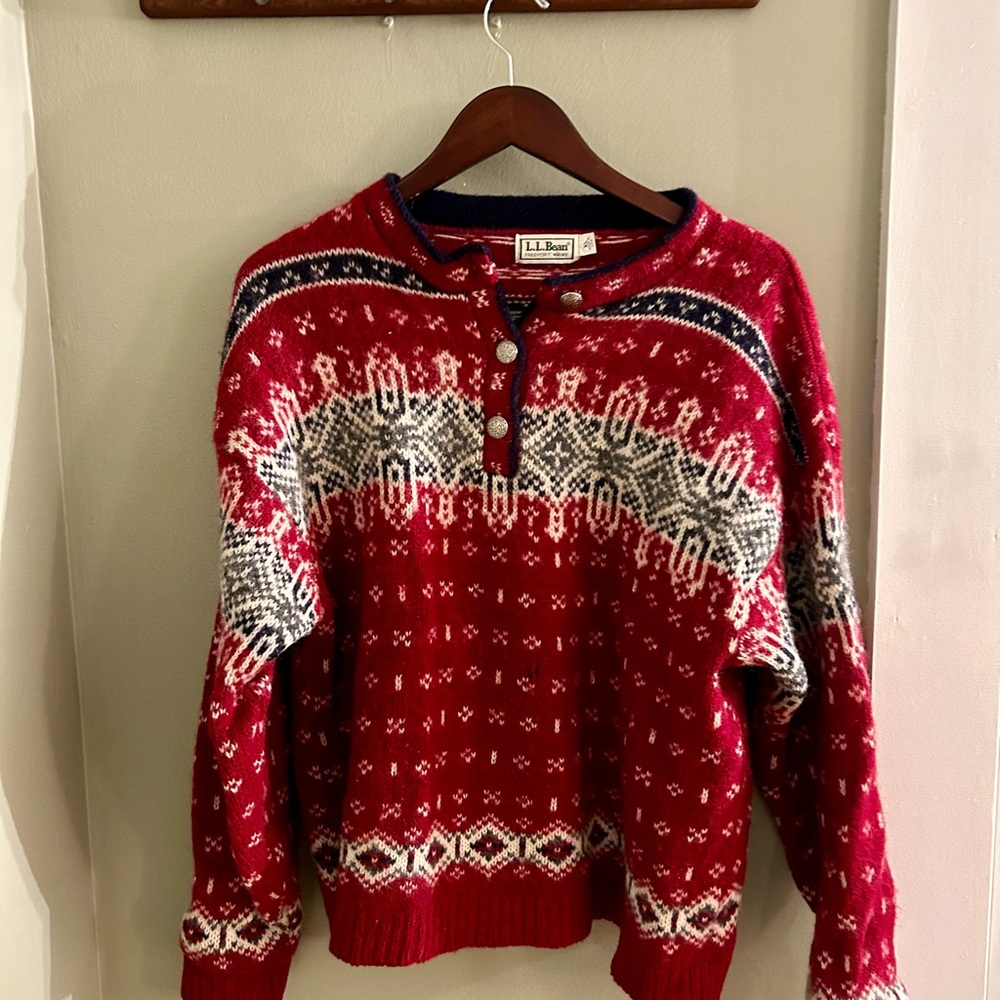 L.L. Bean Red Nordic Wool Sweater Size XL